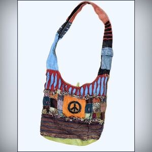 Multicolor Patchwork Peace Sign Crossbody Bag